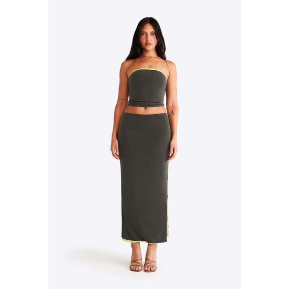 Susamusa Tops - Susamusa Nova Strapless Bandeau Top - XS - Khaki and Lime